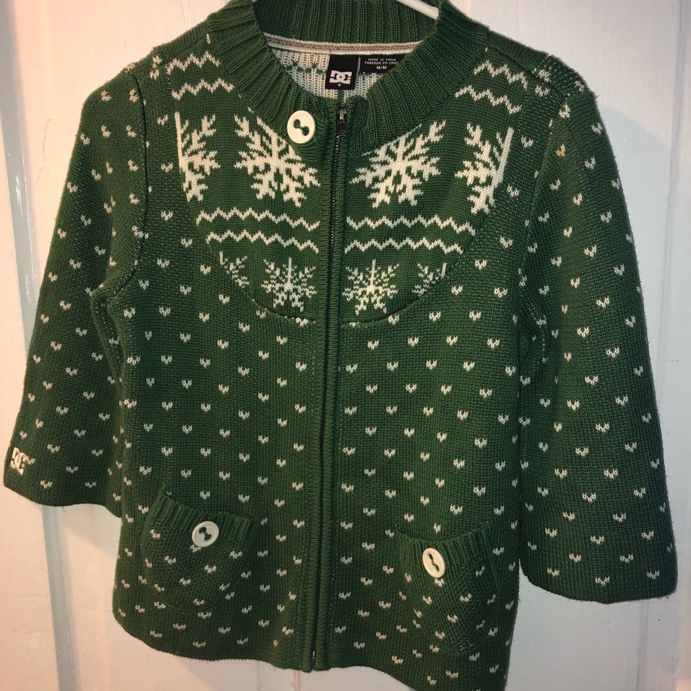 DC medium green cardigan sweater